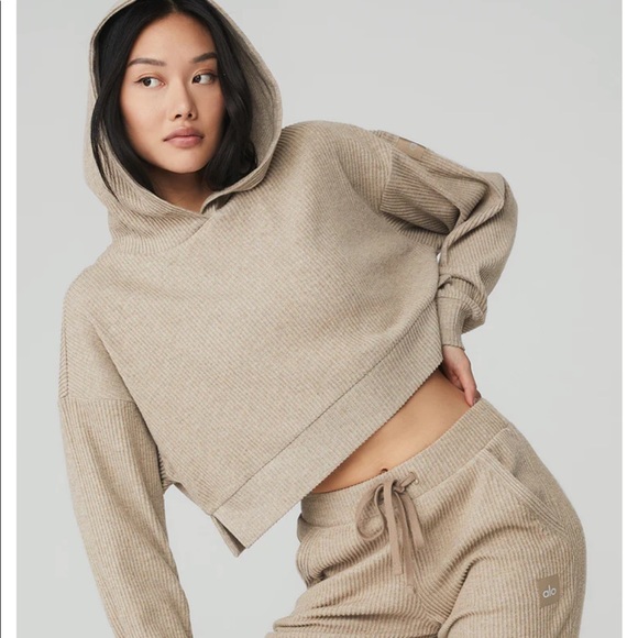 ALO Yoga Tops - ALO Yoga Muse Crop Hoodie, Gravel, S